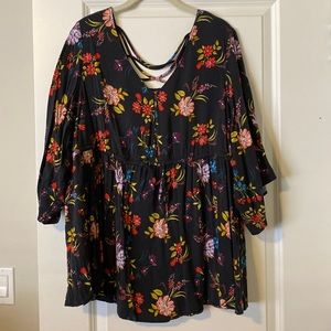 Torrid Black Floral Babydoll Top Size 3